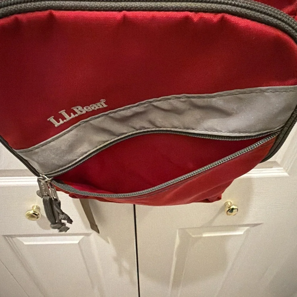 LL Bean Reflective Red Backpack Book Bag Personalized MJK Strap Zip Vintage 90s